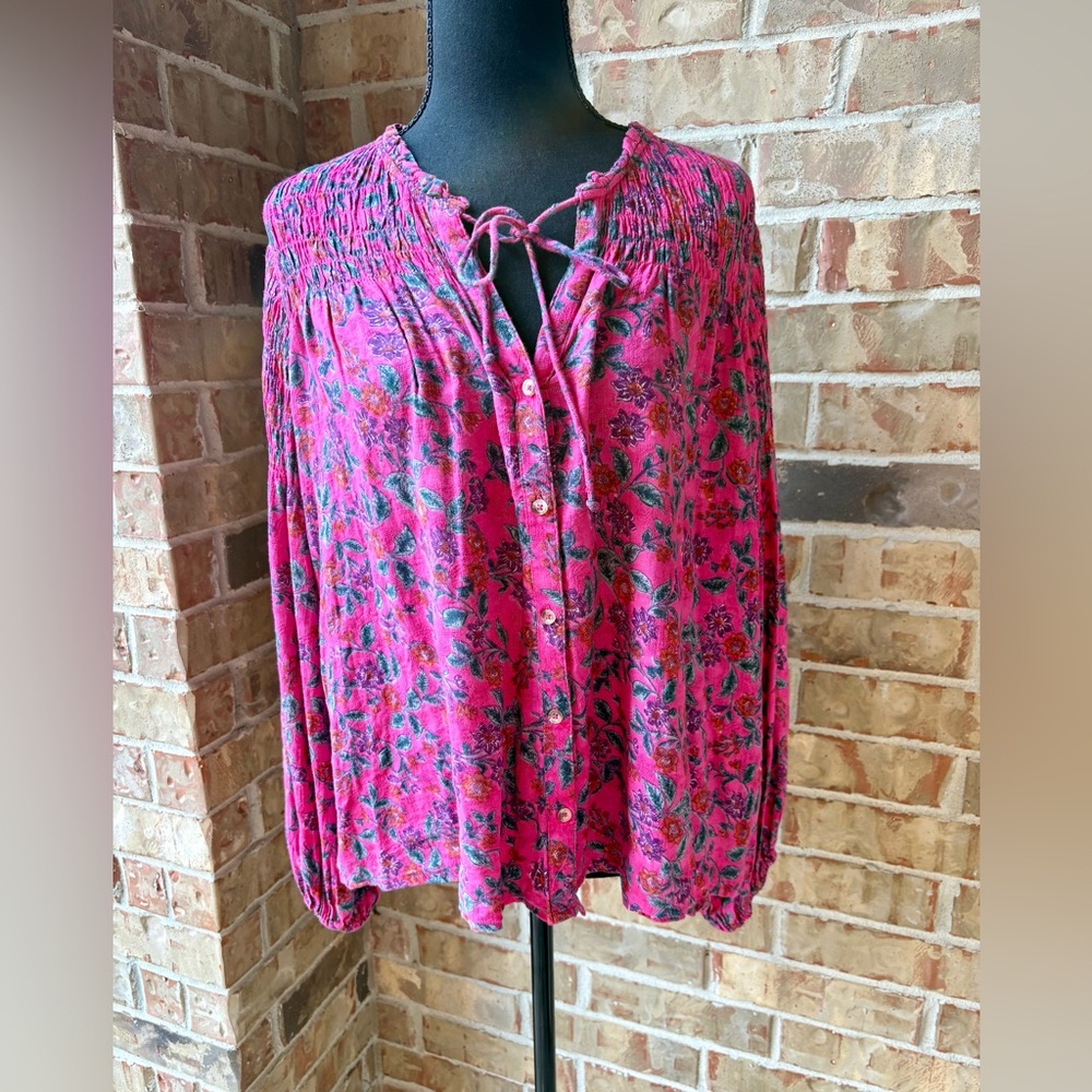 Anthropologie Maeve: Pink Floral Blouse and Green/White Top Bundle - Picture 9 of 16